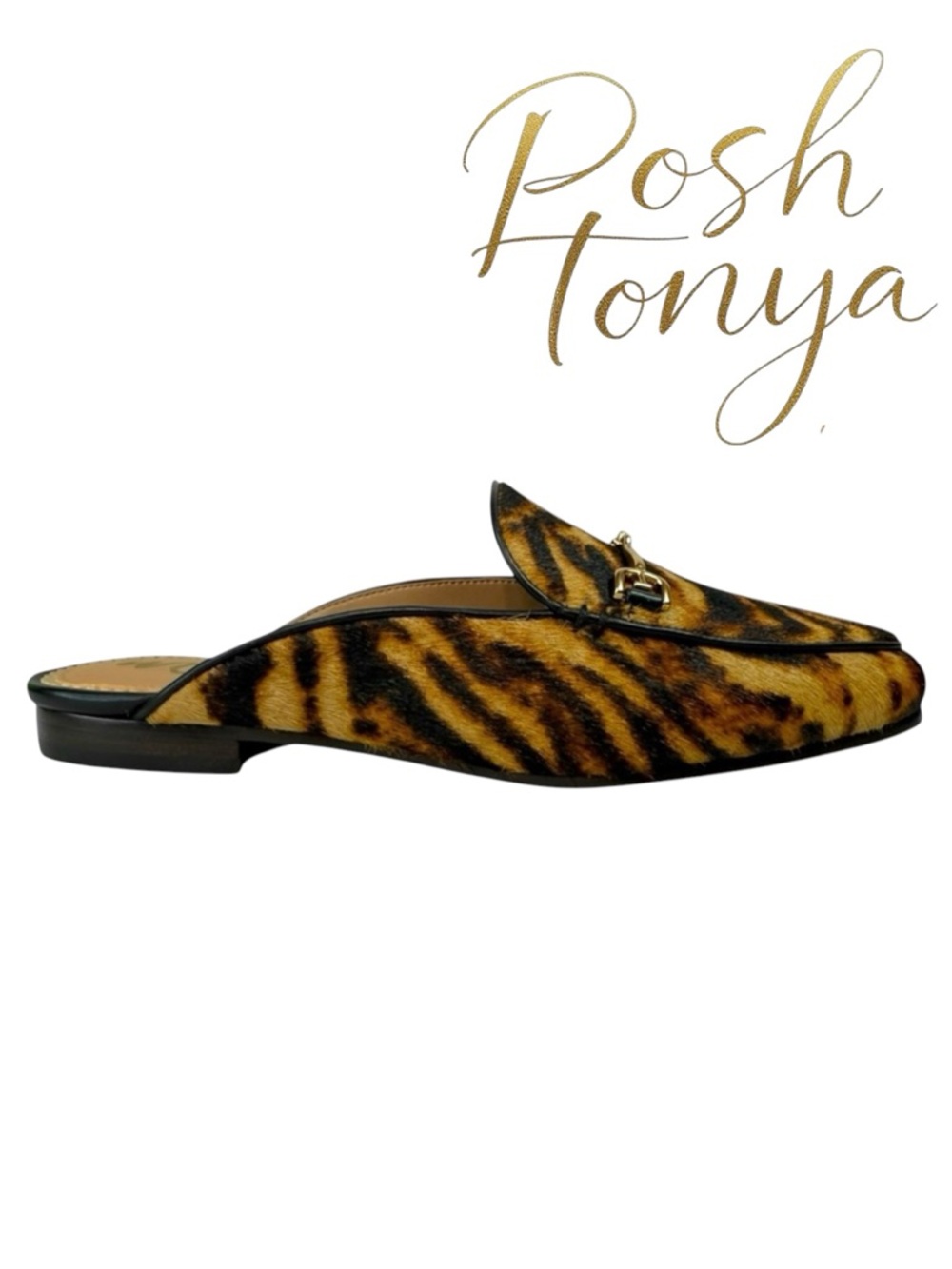 NIB Sam Edelman Linnie Tiger Print Mules Brown Size 7 Slip On Flats Office Chic